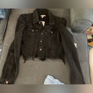 NWT Forever 21 black distressed denim jacket- medium- never worn